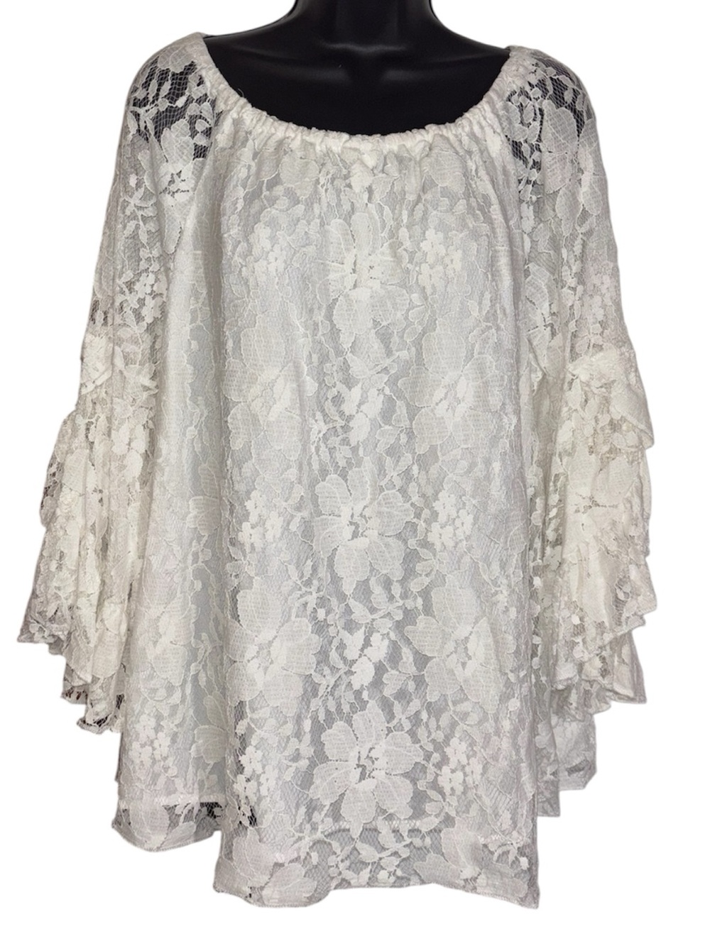 Fever Bohemian White Lace Blouse Off the Shoulder Flowy Sleeves Women’s Large